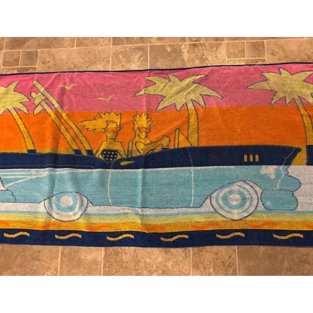 Vintage Franco Cotton Beach Towel Colorful Beach Cruiser 55X26